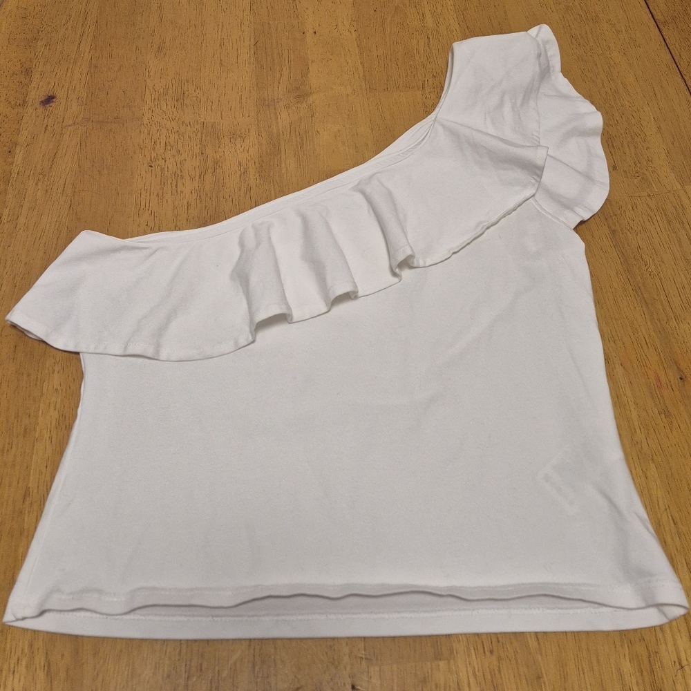 Maeve White Asymmetrical Ruffled Blouse - Picture 4 of 7